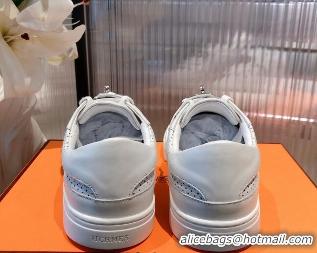 Perfect Hermes Day Perforated Calfskin Sneakers with Kelly Buckle White 032561