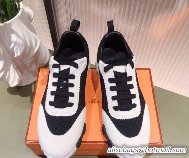 Shop Duplicate Hermes Bouncing Technical Canvas and Suede Sneakers White/Black 032562