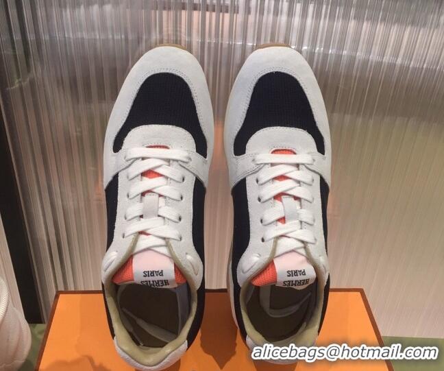 Best Product Hermes Escape Fabric and Suede Sneakers White/Black/Orange 032564