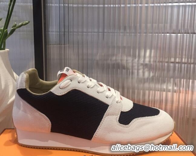 Best Product Hermes Escape Fabric and Suede Sneakers White/Black/Orange 032564