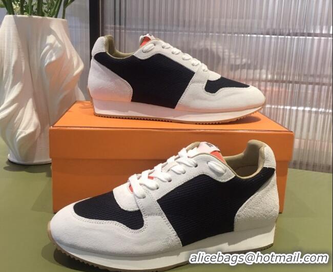 Best Product Hermes Escape Fabric and Suede Sneakers White/Black/Orange 032564