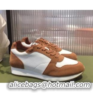 Crafted Hermes Escape Fabric and Suede Sneakers White/Brown 032565