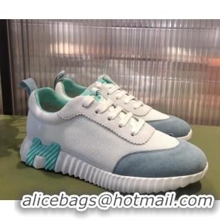 Unique Style Hermes Bouncing Mesh and Suede Sneakers White/Green 032567