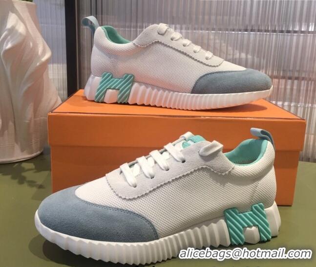 Unique Style Hermes Bouncing Mesh and Suede Sneakers White/Green 032567