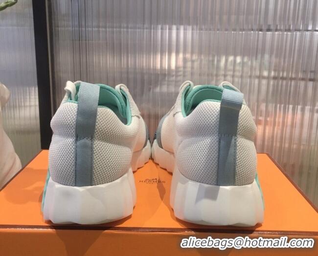 Unique Style Hermes Bouncing Mesh and Suede Sneakers White/Green 032567