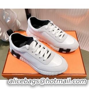 Pretty Style Hermes Bouncing Calfskin and Suede Sneakers White/Black 032573