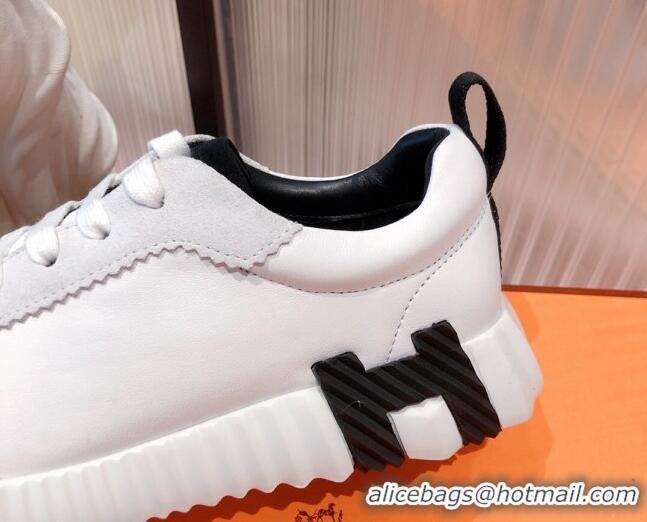 Pretty Style Hermes Bouncing Calfskin and Suede Sneakers White/Black 032573