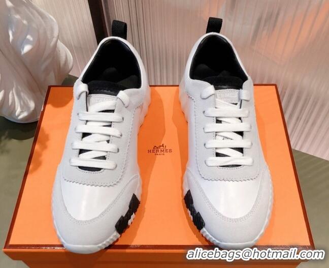 Pretty Style Hermes Bouncing Calfskin and Suede Sneakers White/Black 032573