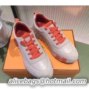 Luxury Hermes Bouncing Calfskin and Suede Sneakers Beige/Orange 032569