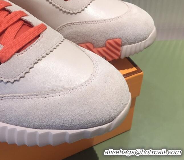 Luxury Hermes Bouncing Calfskin and Suede Sneakers Beige/Orange 032569