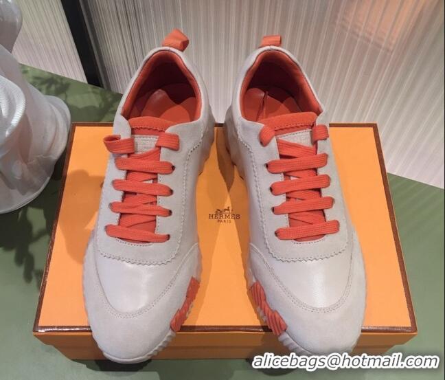 Luxury Hermes Bouncing Calfskin and Suede Sneakers Beige/Orange 032569