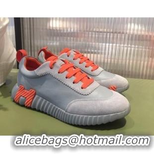 Best Product Hermes Bouncing Calfskin and Suede Sneakers Grey/Orange 032571