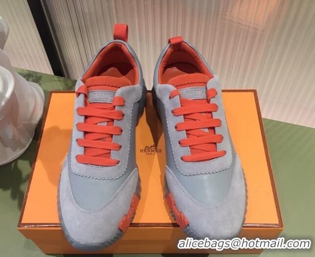 Best Product Hermes Bouncing Calfskin and Suede Sneakers Grey/Orange 032571