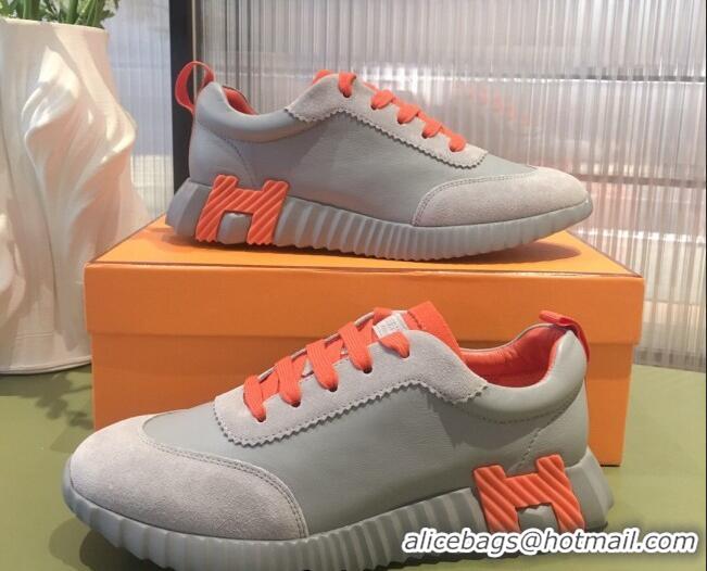 Best Product Hermes Bouncing Calfskin and Suede Sneakers Grey/Orange 032571