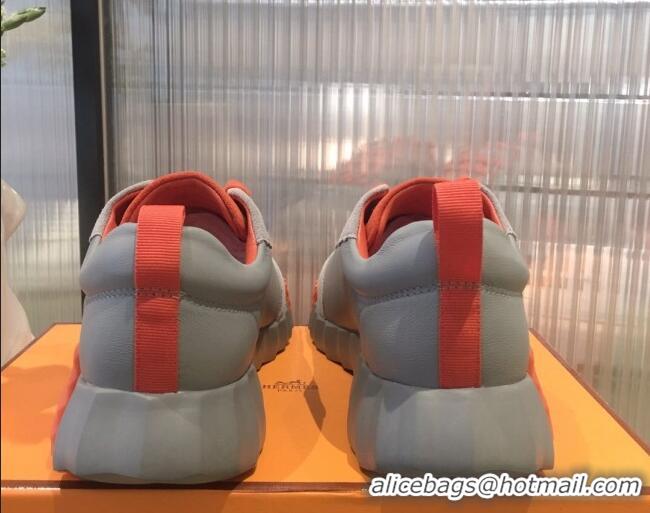 Best Product Hermes Bouncing Calfskin and Suede Sneakers Grey/Orange 032571