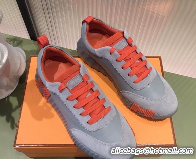 Best Product Hermes Bouncing Calfskin and Suede Sneakers Grey/Orange 032571