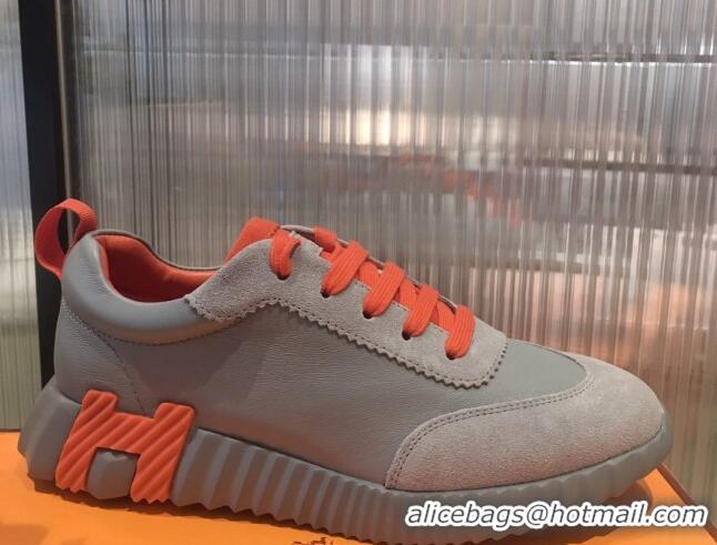 Best Product Hermes Bouncing Calfskin and Suede Sneakers Grey/Orange 032571