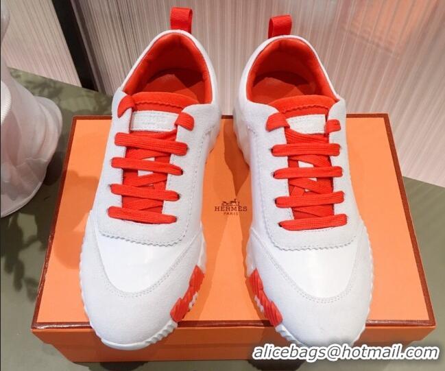 Classic Hot Hermes Bouncing Calfskin and Suede Sneakers White/Orange 032572