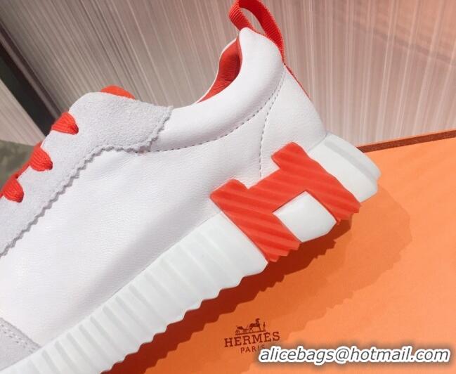 Classic Hot Hermes Bouncing Calfskin and Suede Sneakers White/Orange 032572