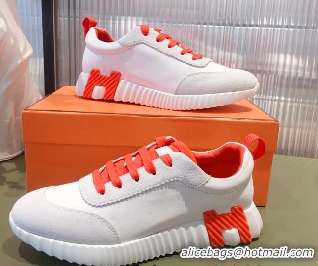 Classic Hot Hermes Bouncing Calfskin and Suede Sneakers White/Orange 032572