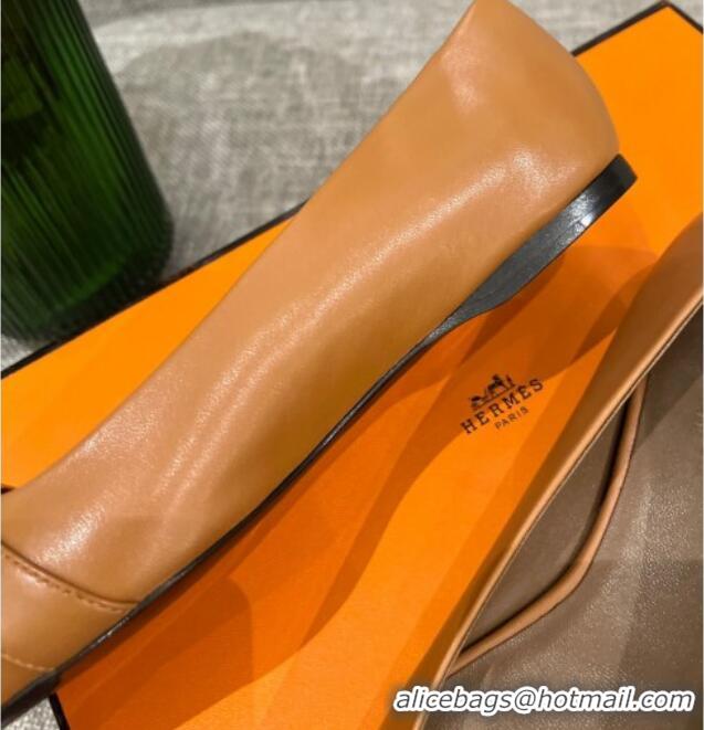 Grade Quality Hermes Leather H Buckle Flat Ballet Brown 032893