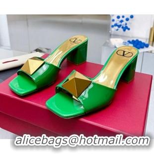 Durable Valentino One Stud Patent Leather Medium Heel Slide Sandals 6cm Green 0323113