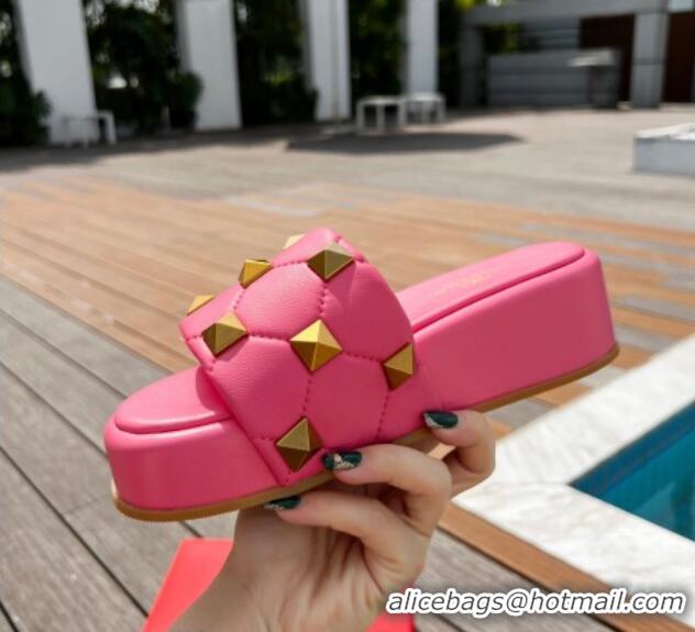 Grade Quality Valentino Rockstud Lambskin Platform Slide Sandals Pink 0323124