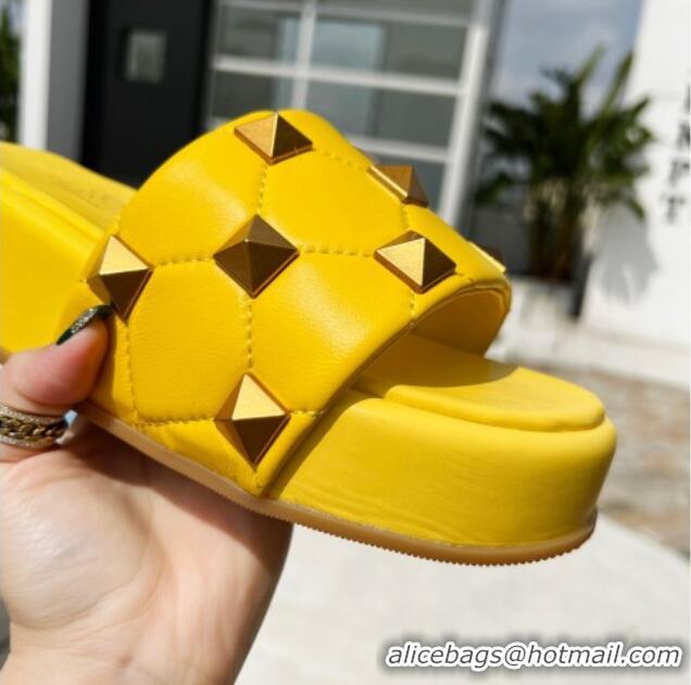 Best Grade Valentino Rockstud Lambskin Platform Slide Sandals Yellow 0323125