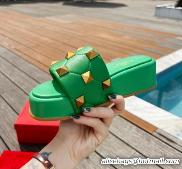 Low Price Valentino Rockstud Lambskin Platform Slide Sandals Green 0323127