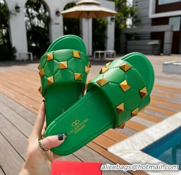 Low Price Valentino Rockstud Lambskin Platform Slide Sandals Green 0323127