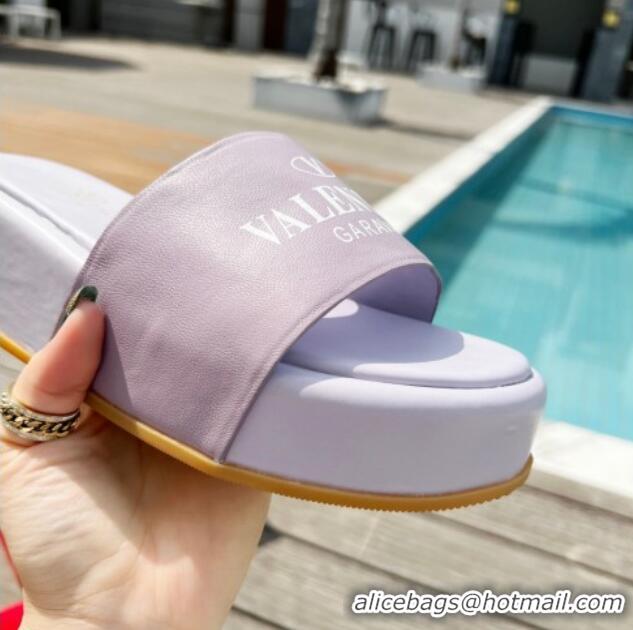 Unique Style Valentino Signature Lambskin Platform Slide Sandals Purple 0323129