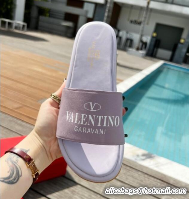 Unique Style Valentino Signature Lambskin Platform Slide Sandals Purple 0323129