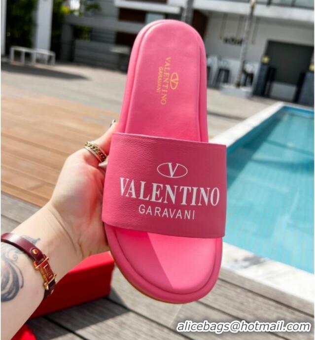 Good Looking Valentino Signature Lambskin Platform Slide Sandals Pink 0323130