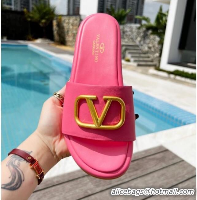 Best Price Valentino VLogo Lambskin Platform Slide Sandals Pink 0323137