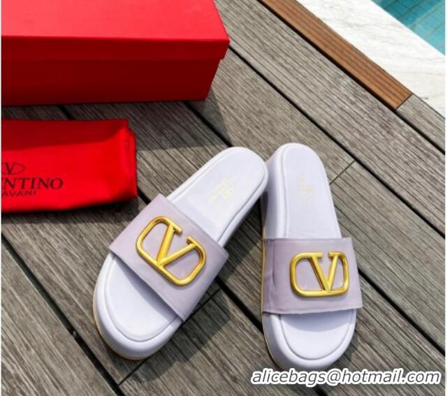 Purchase Valentino VLogo Lambskin Platform Slide Sandals Purple 0323138