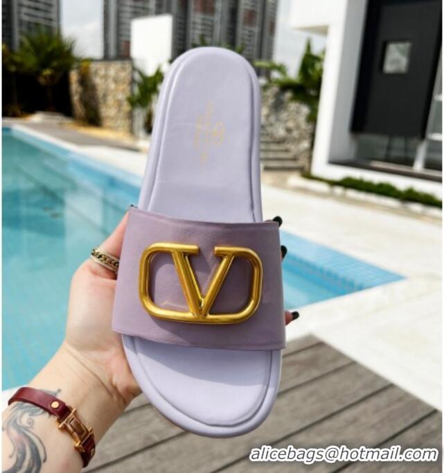 Purchase Valentino VLogo Lambskin Platform Slide Sandals Purple 0323138