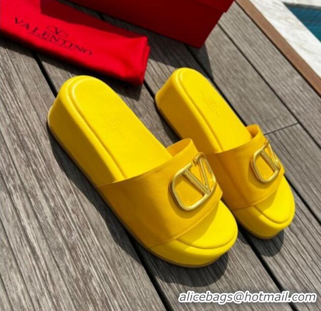 Pretty Style Valentino VLogo Lambskin Platform Slide Sandals Yellow 0323139