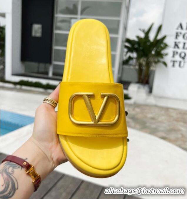 Pretty Style Valentino VLogo Lambskin Platform Slide Sandals Yellow 0323139