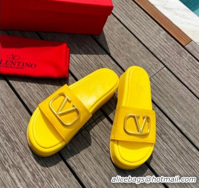 Pretty Style Valentino VLogo Lambskin Platform Slide Sandals Yellow 0323139