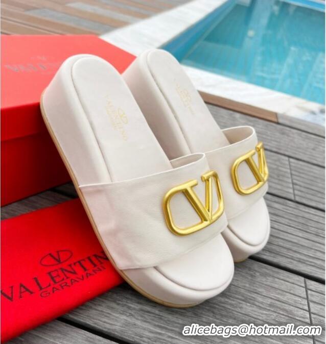 Grade Quality Valentino VLogo Lambskin Platform Slide Sandals White 0323140