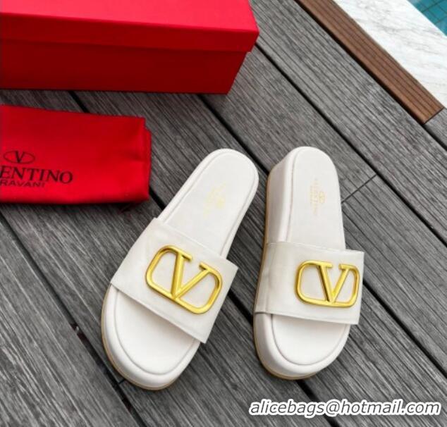 Grade Quality Valentino VLogo Lambskin Platform Slide Sandals White 0323140