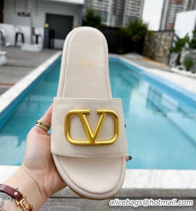 Grade Quality Valentino VLogo Lambskin Platform Slide Sandals White 0323140