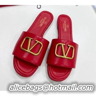 Sophisticated Valentino VLogo Calf Leather Flat Slide Sandals Red 0323150