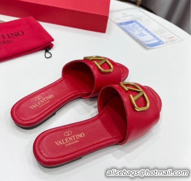 Sophisticated Valentino VLogo Calf Leather Flat Slide Sandals Red 0323150