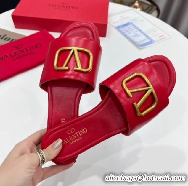 Sophisticated Valentino VLogo Calf Leather Flat Slide Sandals Red 0323150