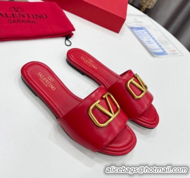 Sophisticated Valentino VLogo Calf Leather Flat Slide Sandals Red 0323150