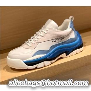 Best Price Valentino Gumboy Calfskin Sneakers White/Blue 032647