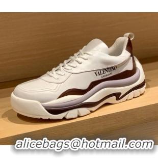 Top Quality Valentino Gumboy Calfskin Sneakers White/Dark Brown 032648