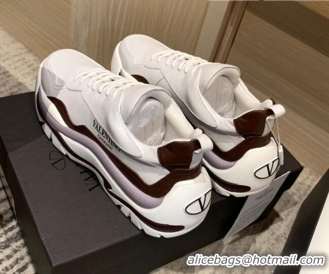 Top Quality Valentino Gumboy Calfskin Sneakers White/Dark Brown 032648