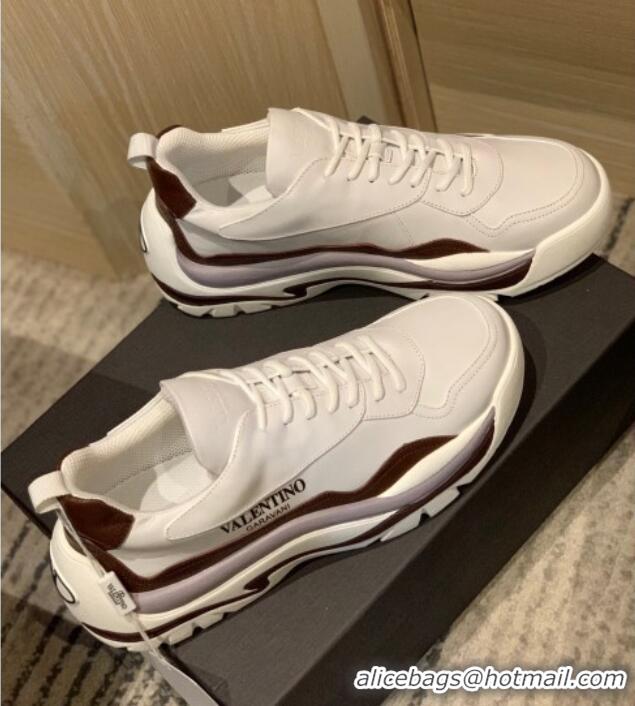 Top Quality Valentino Gumboy Calfskin Sneakers White/Dark Brown 032648